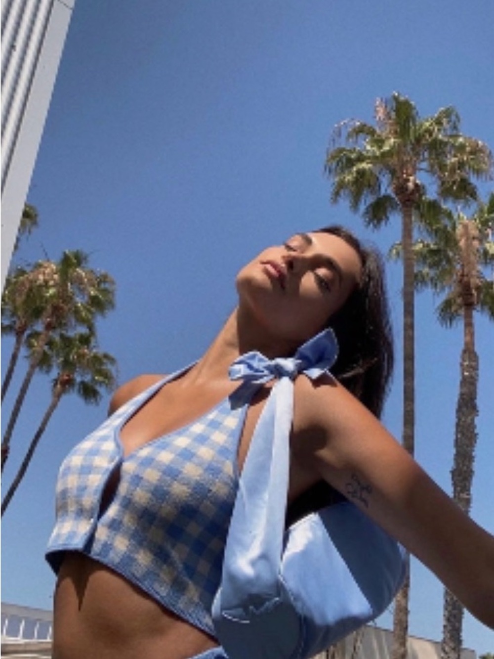Majorelle Addy Blue Gingham Knit Set Halter Top + Shorts Matching Set